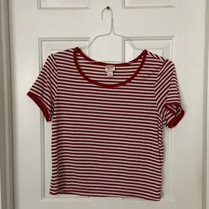 cropped white and orange striped tee shirt